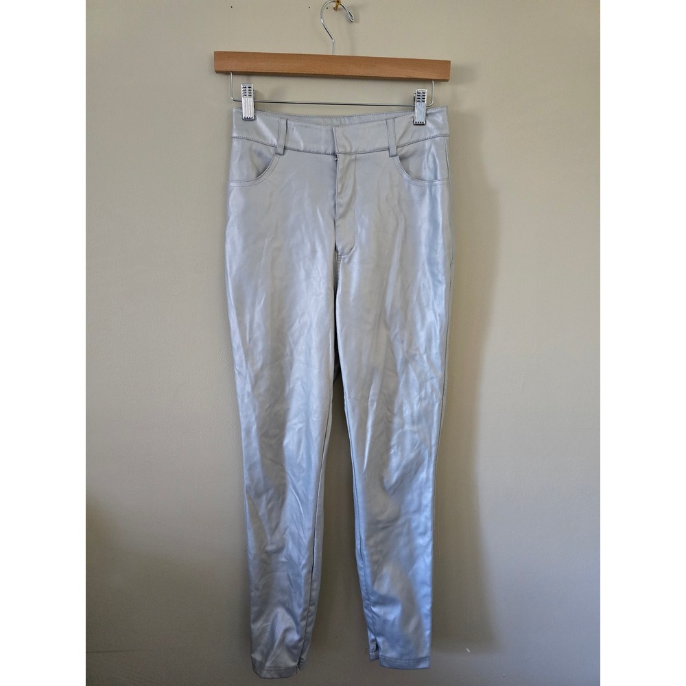 Lavish Alice Vegan Leather Pants Silver Slim Fit UK 8 US 4